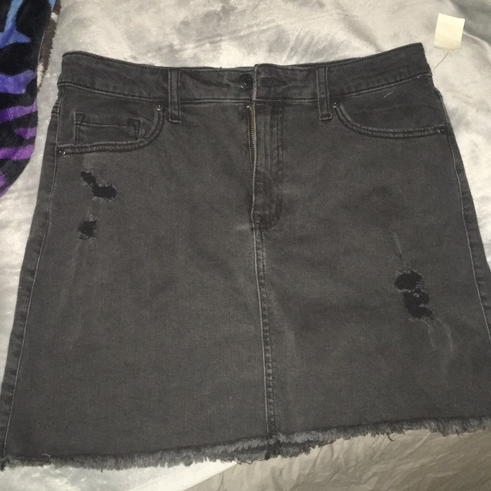 Black Denim Skirt With Rips